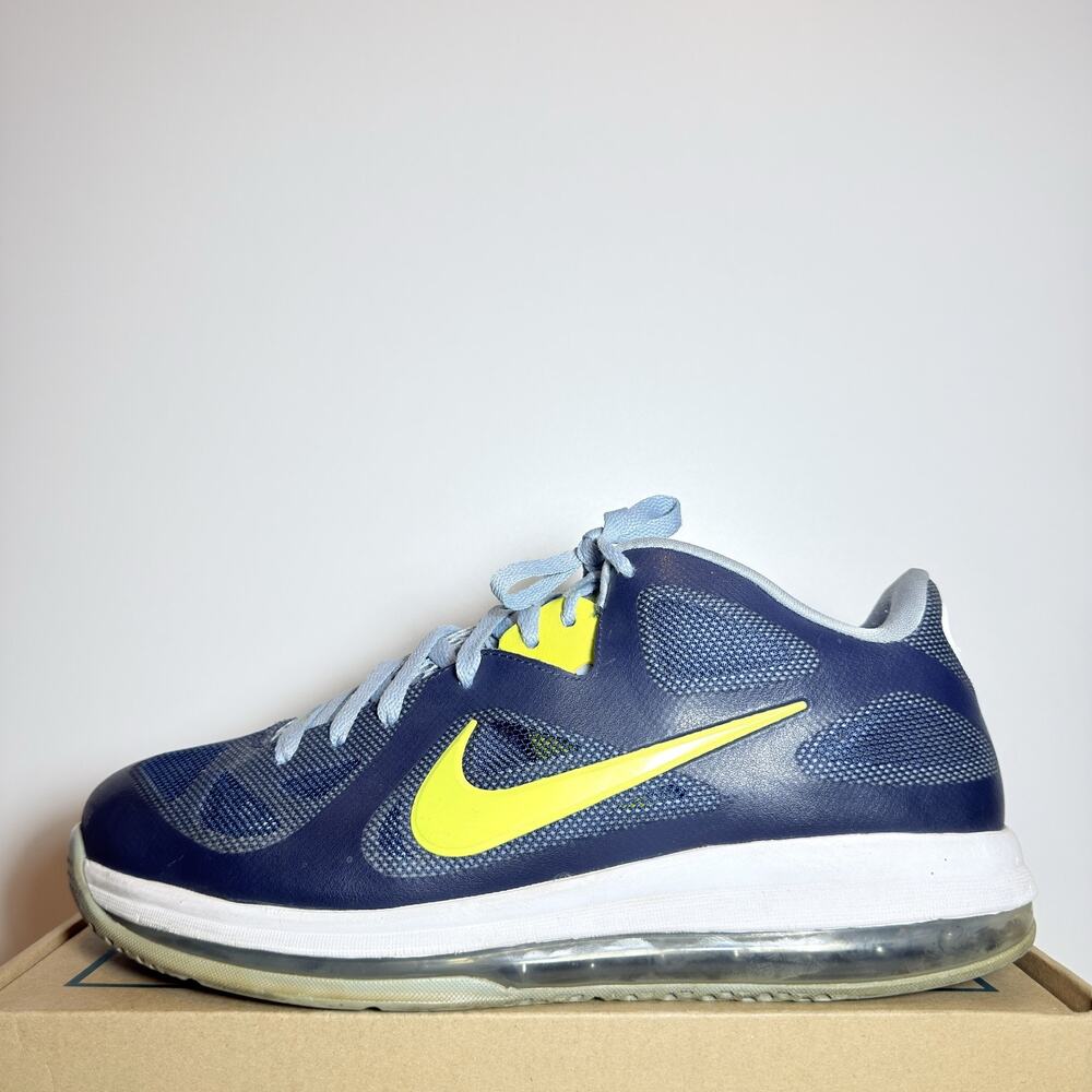 Nike Mens Size 11 LeBron 9 Low Obsidian Cyber Basketball Shoes Blue Yellow Used